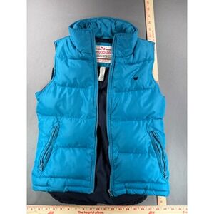 Aeropostale Womens Teal Blue Down Puffer Vest Quilted Full Zip Small Butterfly
